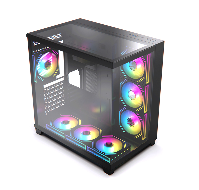 Acegeek Horizon Black Type C ATX Case, 7x RGB 120mm Fans, Dual Side Tempered Glass, 3x HDD Slots, Motherboard Supports Upto ATX, GPU Max Upto 410mm, Black